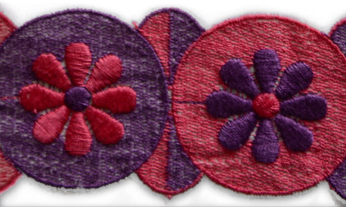 2"  Bubblegum & Purple Flower Power Embroidered Trim