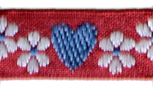 1/2" Bluebell Hearts Woven Cotton Ribbon