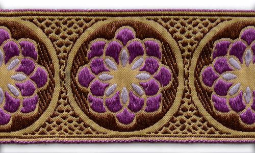 1 3/4" Violet Dahlias Woven Cotton Ribbon (Made in France)