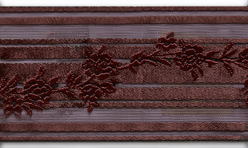 1 3/4" Striped Raisin Fondant Floral Garland Woven Ribbon (Made in France)