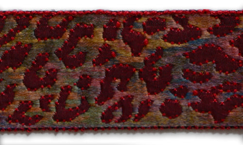 1 3/4" Burgundy Leopard Woven Ribbon (Made in France)