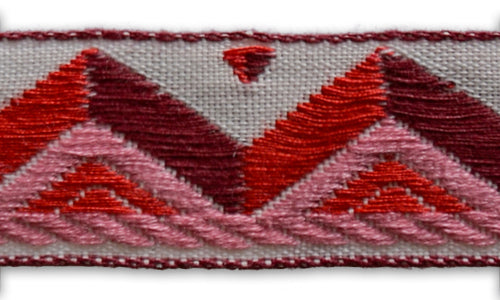 1" Crimson & Pink Chevron Woven Cotton Ribbon