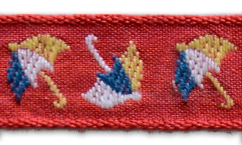 3/4" Cherry Umbrellas Woven Cotton Ribbon (Made in France)