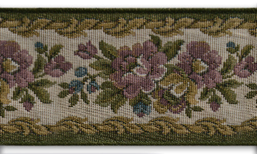 3 1/4" Olive & Mauve Rose Woven Tapestry Jacquard Trim