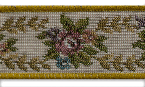 1 1/2" Mauve Flowers & Olive Laurel Swags Woven Tapestry Jacquard Trim