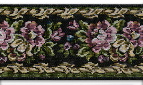 3" Olive & Mauve Rose Woven Tapestry Jacquard Trim