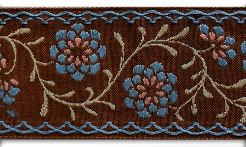 2 1/2" Copenhagen & Chocolate Double Rosette Woven Cotton Ribbon