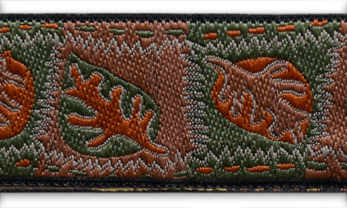 1" Rust & Laurel Autumn Leaves Woven Ribbon