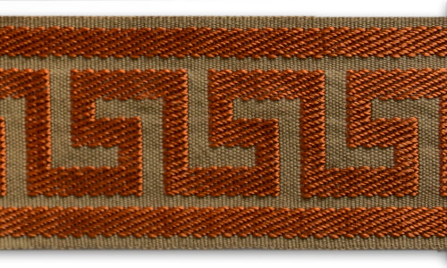 2 1/2" Persimmon & Tan Greek Key Woven Trim