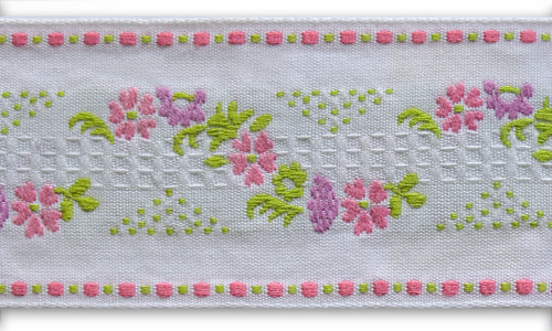 2"  Sweet Pink Heart Fleurs Woven Cotton Ribbon