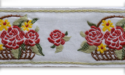 2" Basket of Carmine Roses Cotton Brocade Ribbon (Made in France)