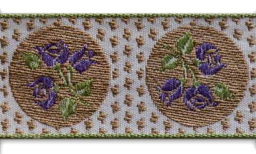 1 1/2" Royal Purple Posies Woven Cotton Ribbon (Made in Germany)