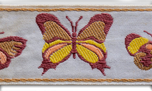2" Banded Orange Butterflies Woven Cotton Ribbon