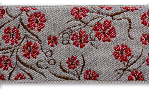 2" All-Over Cherry Blossoms Woven Linen Blend Ribbon
