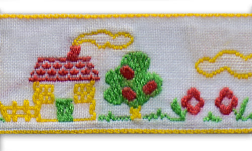 1" Yellow At Home With Apple Trees Woven Ribbon