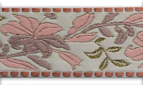 1 1/2" Peach & Gold Metallic Lilies Woven Ribbon