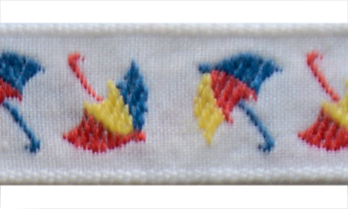 3/4" White Umbrellas Woven Cotton Ribbon (Made in France)