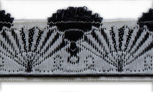 3/4" Black Cut Border Hand Fan Woven Ribbon