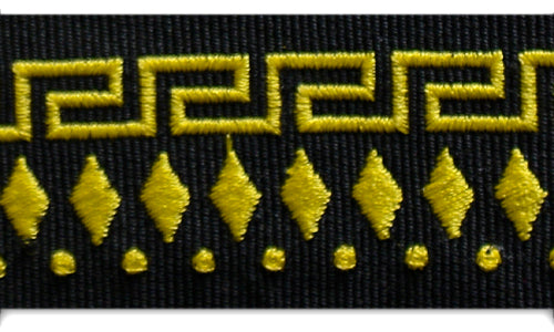 1 1/2" Gold & Black Greek Keys Woven Ribbon