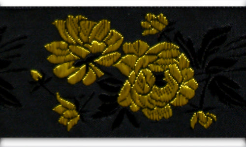 1 1/4" Golden Flowers Woven Rayon Ribbon