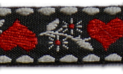 5/8" Cherry Alpine Hearts Woven Cotton Ribbon (Made in Austria)