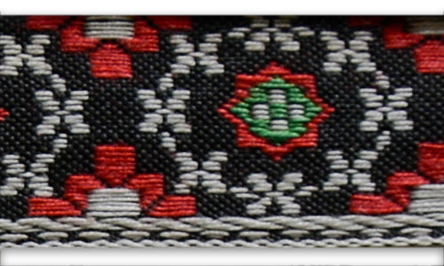 3/4" Cherry & Grass Green Octagrams Woven Cotton Ribbon (Made in Austria)