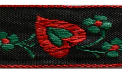 3/4" Heart-Shaped Leaves Black Woven Cotton Ribbon (Made in Austria)