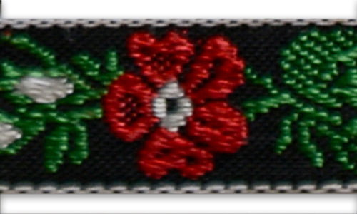 1/2" Red Flowers & White Buds Woven Ribbon