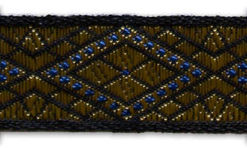 7/8" Metallic Royal Blue & Gold Diamonds Black Woven Ribbon