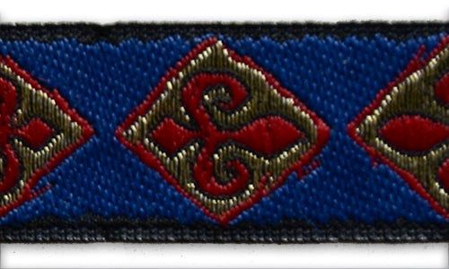 3/4" Carmine Fleur-de-Lis & Gold Metallic Woven Ribbon