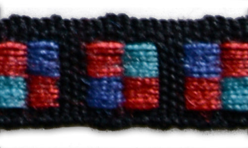 1/2" Blue & Red 4-Square Black Woven Ribbon