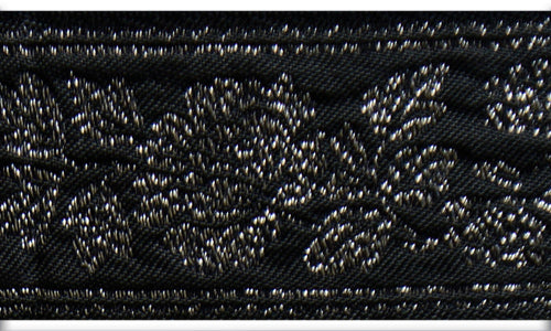 1 3/4" Metallic Silvery Roses Black Woven Ribbon