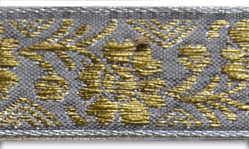3/4" Floral Silver & Gold Metallic Woven Ribbon