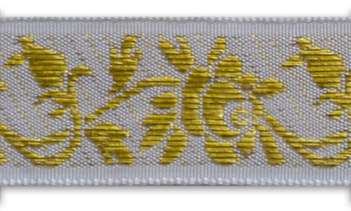 7/8" Metallic Bright Gold Roses Woven Ribbon
