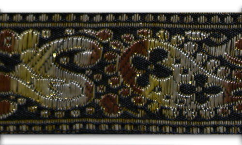 1 1/2" Metallic Striped Paisley Flourish Black Woven Ribbon