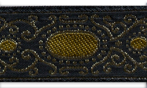 1" Metallic Gold Victorian-Inspired Halo Black Woven Rayon Blend Ribbon
