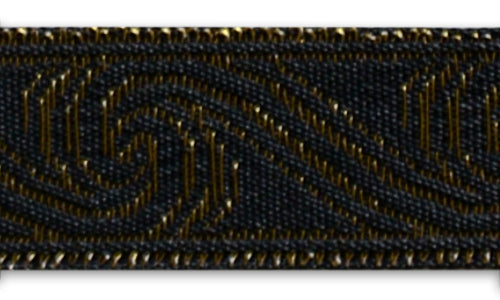 5/8" Gold Metallic Meandering Wave Black Woven Ribbon