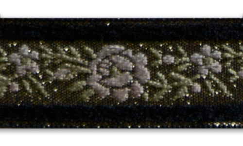 5/8" Silver Metallic Blooms Black Woven Rayon Blend Ribbon