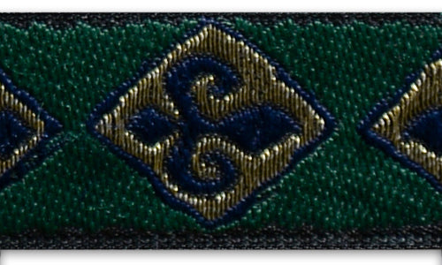 3/4" Bright Navy Fleur-de-Lis & Gold Metallic Woven Ribbon