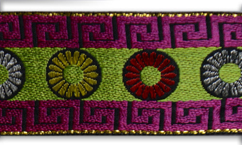 2" Kiwi Green Greek Key Flower Power Woven Ribbon