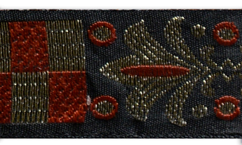 1" Metallic Gold Mirrored Fleur-de-Lies Burnt Orange Woven Ribbon