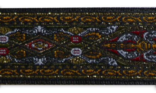 1" Metallic Gold Saffron & Wine Kilim-Inspired Woven Ribbon