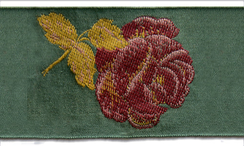 2 1/4" Burgundy Cabbage Roses Woven Ribbon (Made in France)