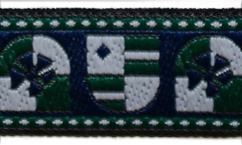 3/4" Black & White Heraldic Shield Woven Ribbon