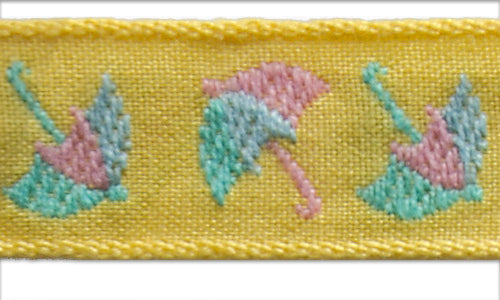3/4" Lemon Umbrellas Woven Cotton Ribbon (Made in France)