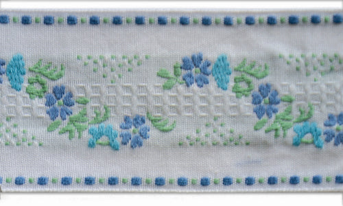 2"  Sky Blue Heart Fleurs Woven Cotton Ribbon
