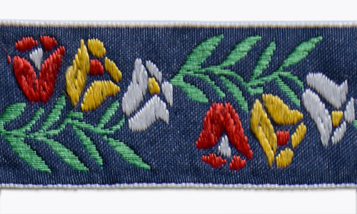 1" Red, Yellow & White Bell/Flowers Woven Ribbon