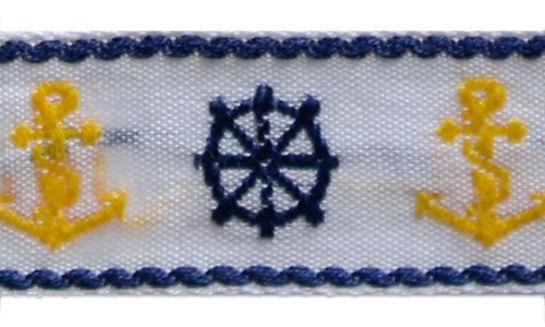 1" Sailor's Helms & Anchors Woven Cotton Ribbon