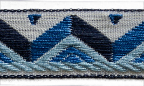 1" Moody Blue Chevron Woven Cotton Ribbon