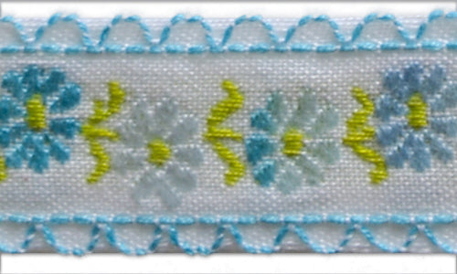 3/4" Ombré Summer Sky Blue Flowers Woven Ribbon
